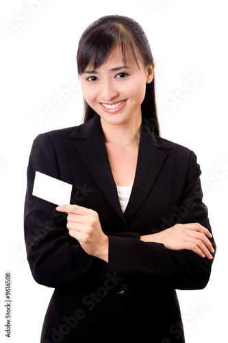 young pretty successful asian female executive witha white card