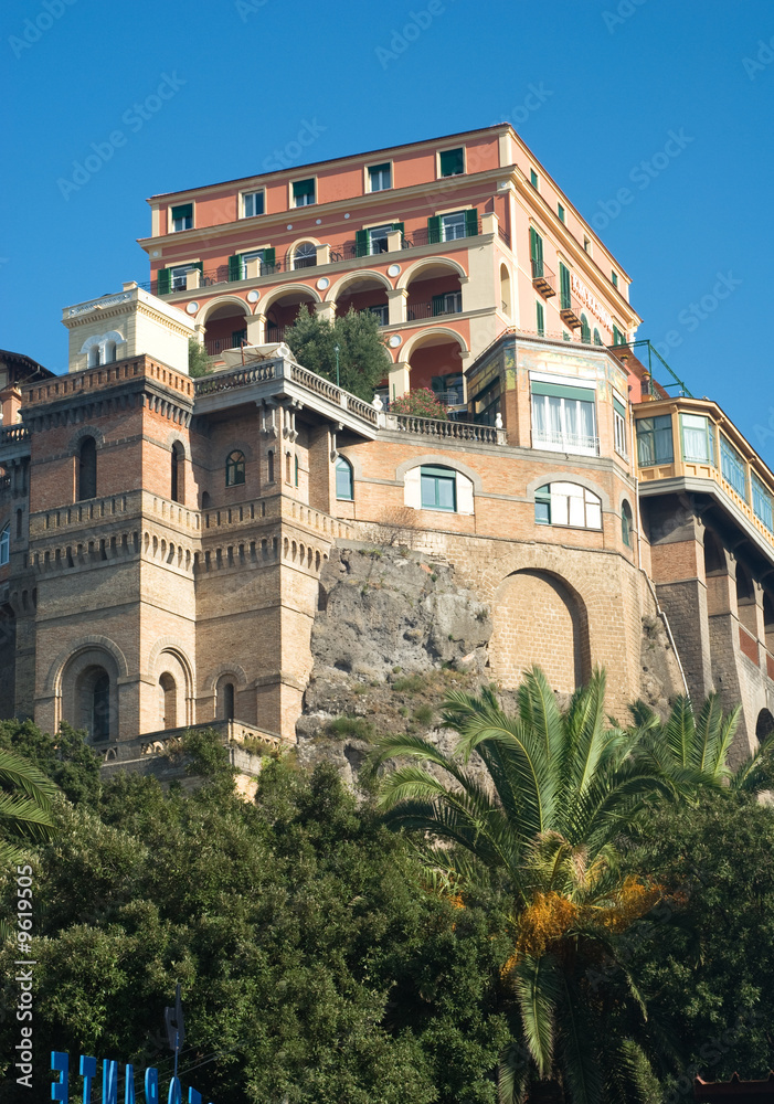 old beautiful building on the rock in Sorrento. Italy.
