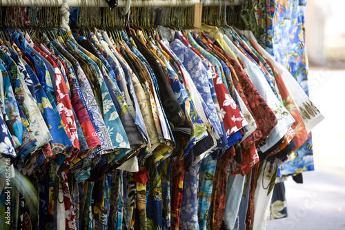 Hawaiian shirts on a rack