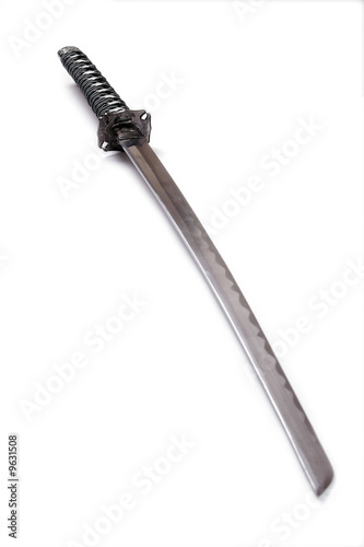 Japanese Katana - Steel Sword, Focus On Grip, White Background