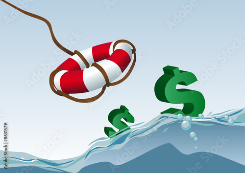 Canvas Print Abstract vector illustration of some dollars thrown a lifeline