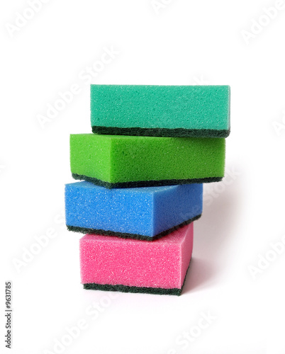 Four colorful sponges  isolated on white background