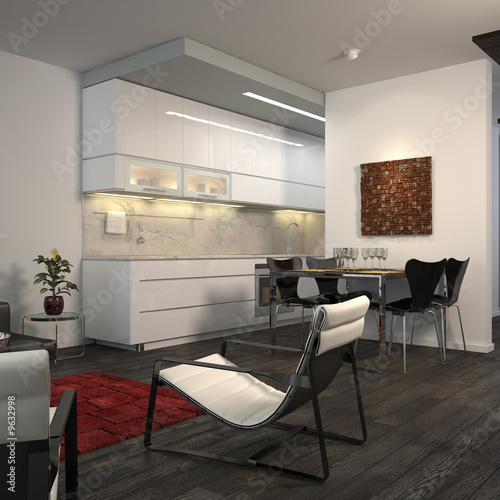 Contemporary minimalist flat with open-plan kitchen