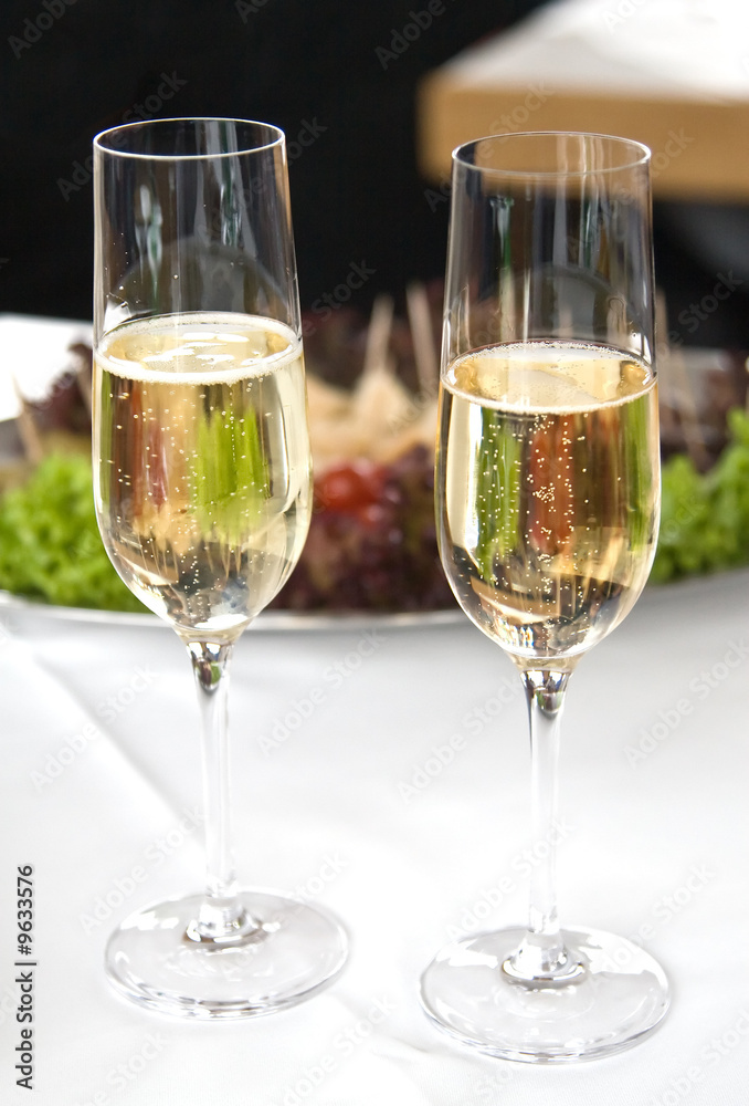 Pair of champagne glaces on the table Pair of champagne glaces on the table