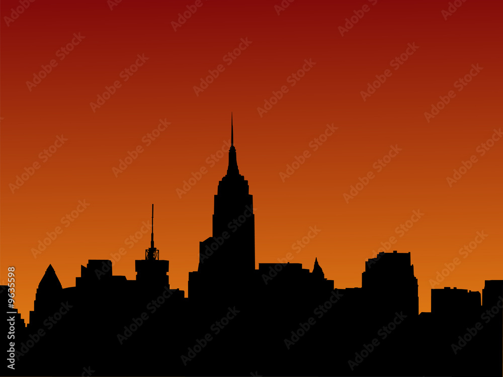 Midtown manhattan skyline at sunset illustration