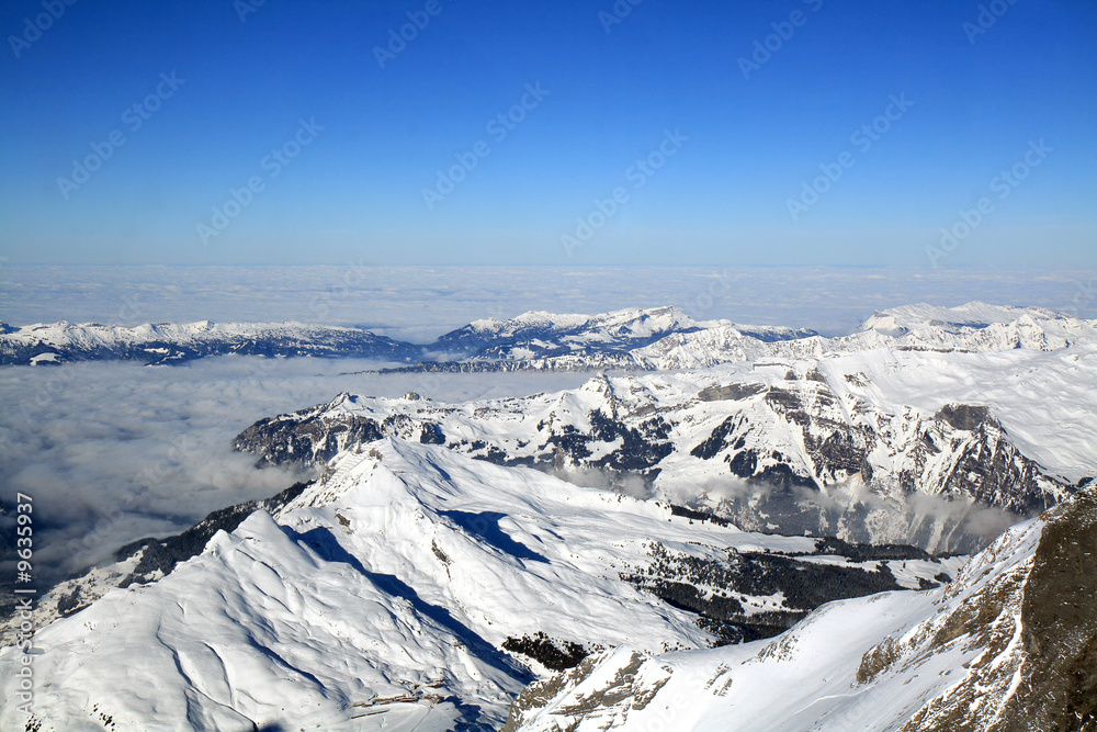 Mountains of Swiss Alps viewed from Jungfraujoch, Switzerland.