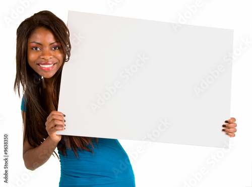 Foto African American Woman Holding a Blank White Sign