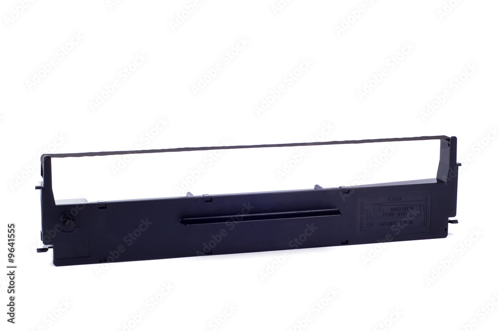 Tape with ink to dot matrix printer on white background. Tape with ink to dot matrix printer on white background.