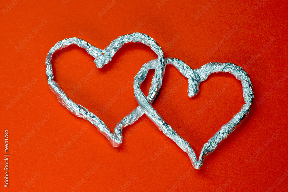 Two hearts made of aluminum foil Two hearts made of aluminum foil
