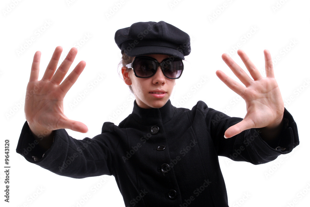 Beautiful woman with sunglasses, focus on hands Beautiful woman with sunglasses, focus on hands