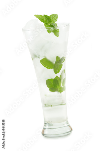 mint and ice drink isolated on white