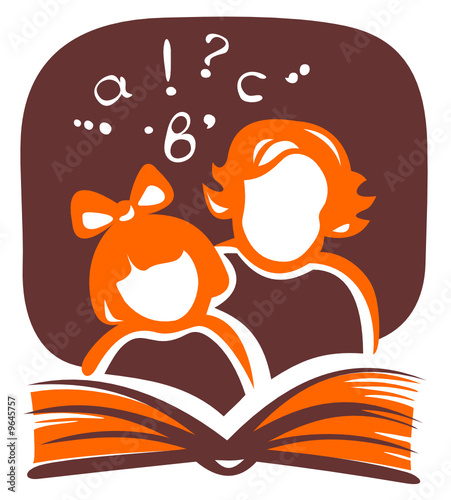 Stylized girl and woman read the book.