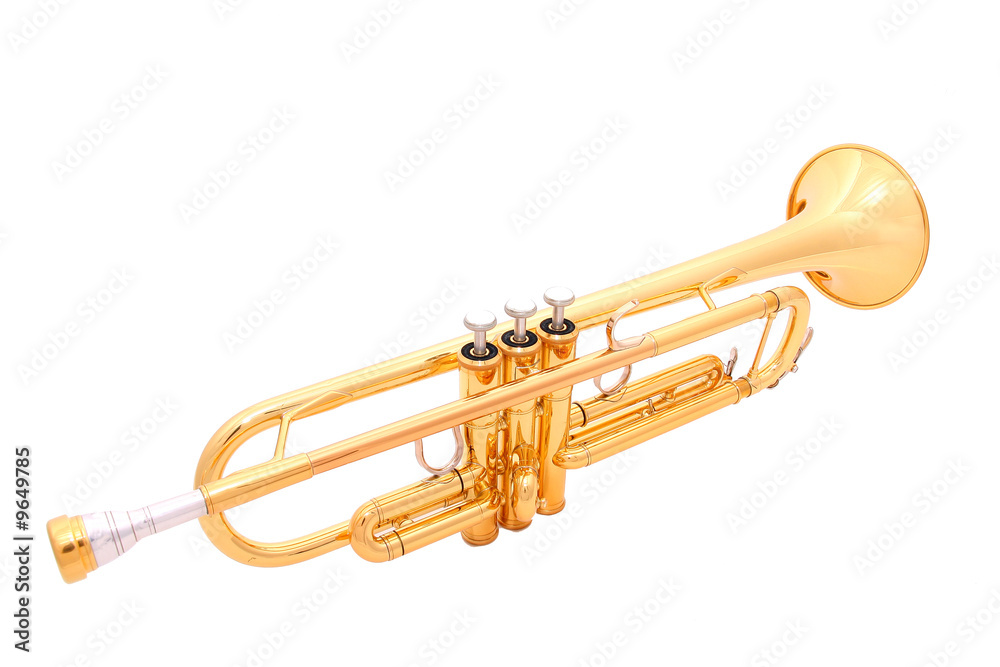 gold lacquer trumpet with mouthpiece isolated on white gold lacquer trumpet with mouthpiece isolated on white