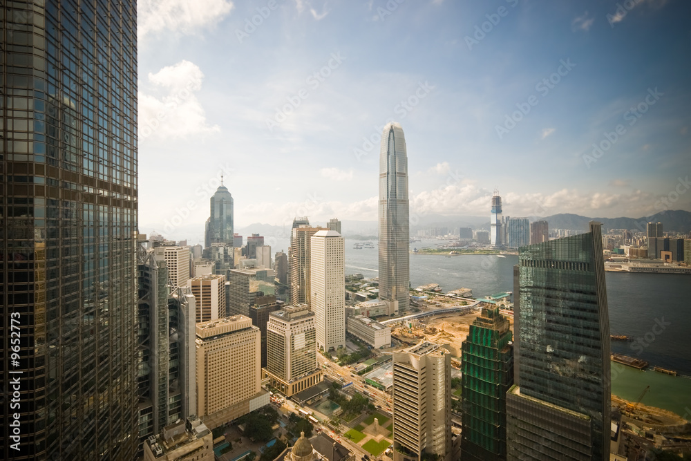 Obraz premium Clear view over business district of HongKong