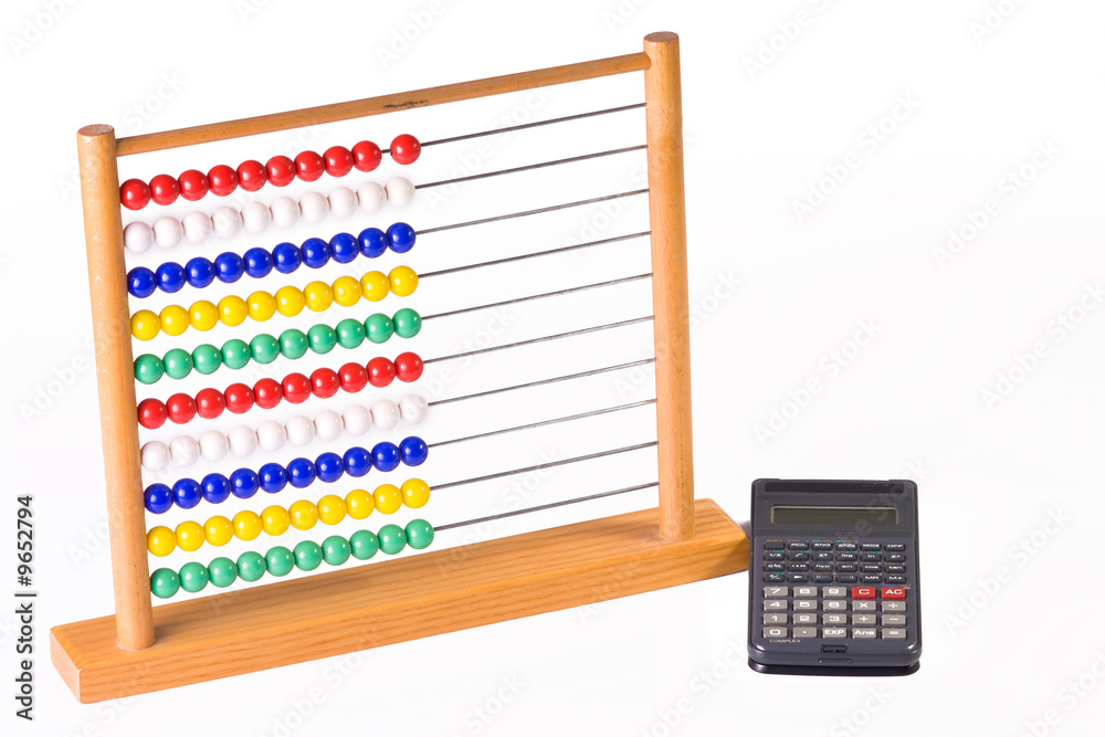 abacus and calculator isolated on white background abacus and calculator isolated on white background