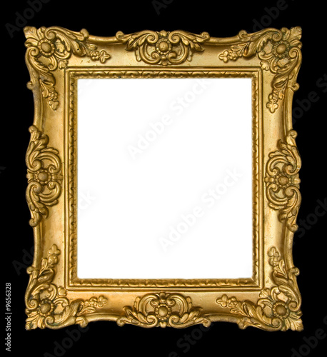 Vintage, ornate gold frame on black background