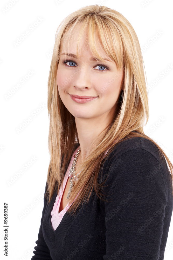 Beautiful blonde businesswoman smiling. Isolated Beautiful blonde businesswoman smiling. Isolated