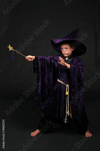 wizard boy in purple velvet hat and robe