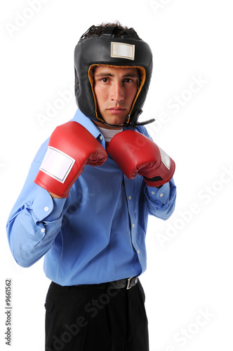 Businessman with boxing gear isolted over a white background