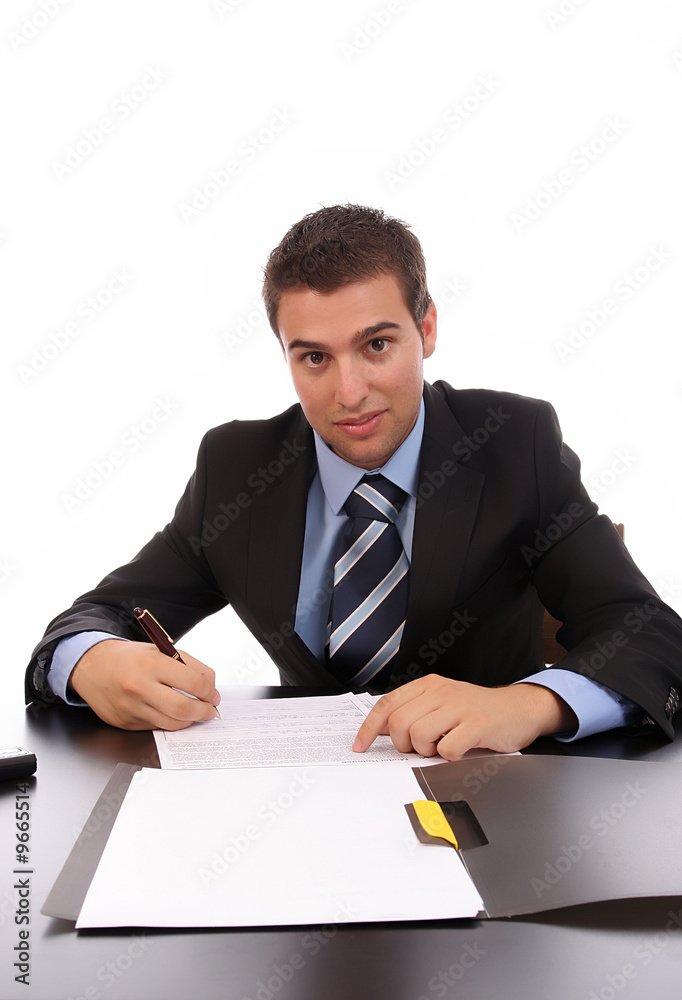 young businessman at work, isolated over white young businessman at work, isolated over white