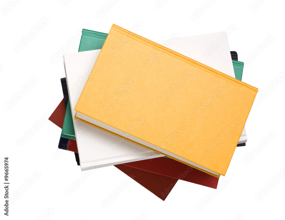 several books stacked, birds view, isolated on white several books stacked, birds view, isolated on white