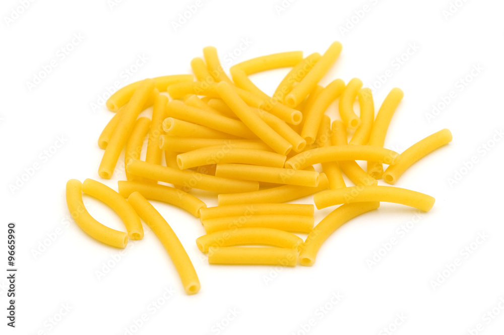 yellow macaroni on white background