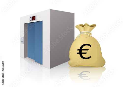 Ascenseur et charges en euro (reflet)