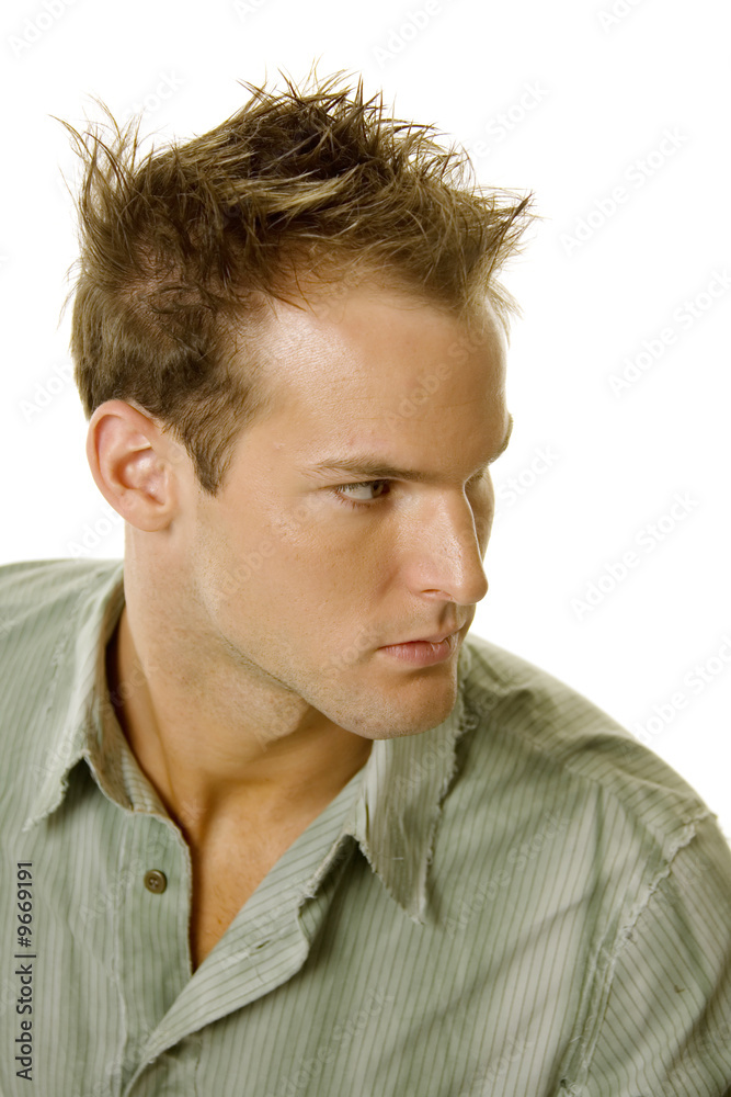 Fototapeta premium Young male hedshot with modern hairstyle