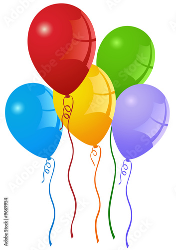 Colorful party balloons with curly ribbons