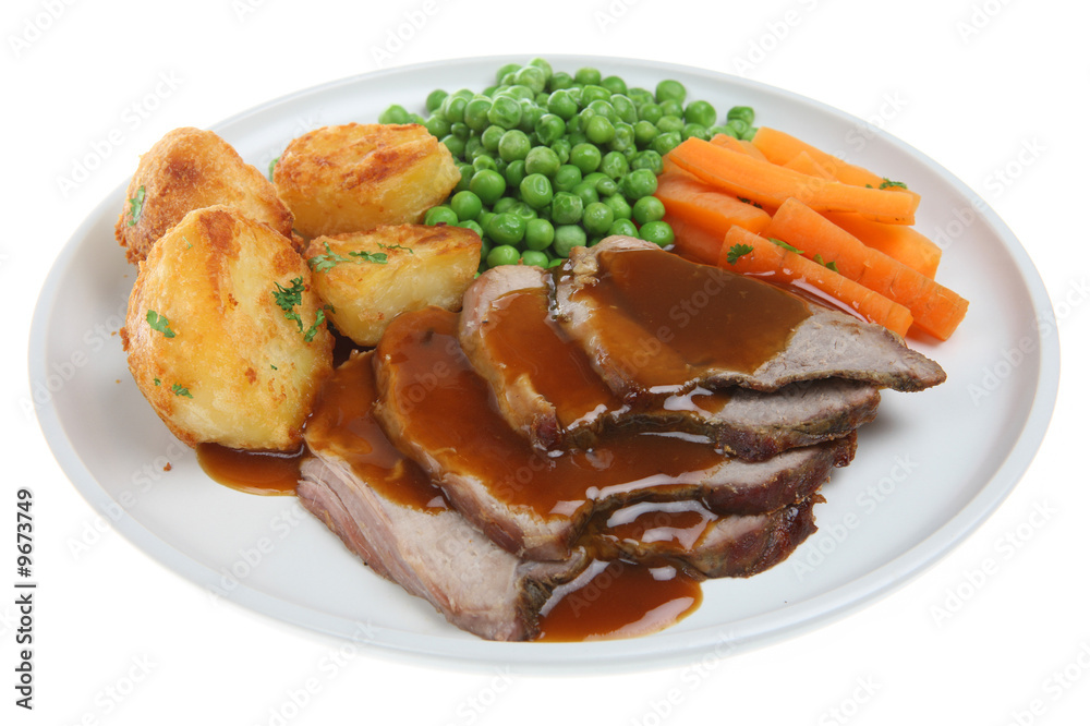 Traditional British Sunday roast lamb dinner Stock Photo | Adobe Stock