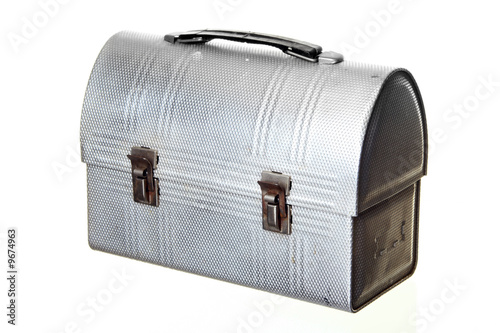 Old-fashioned Lunch Box, isolated against white ground