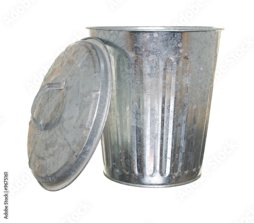 Trash Can, Lid Off, Isolated Against White
