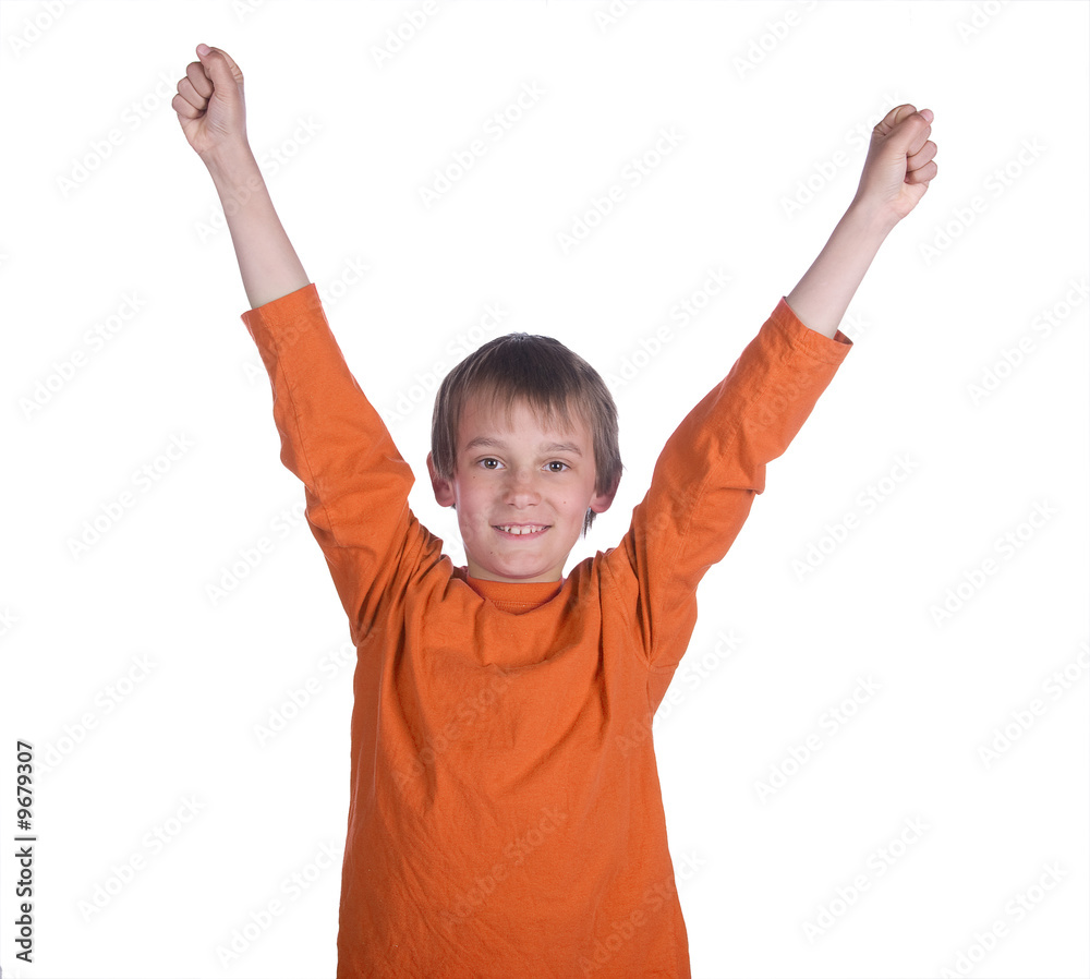 image of a boy with arms up on white background image of a boy with arms up on white background