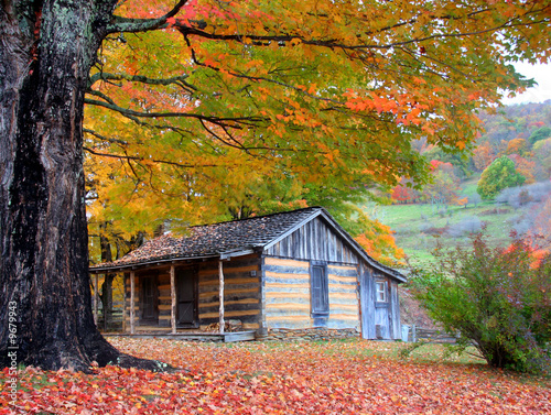 Cabin in Mountains Fall Colors