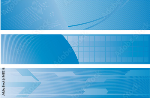 three technology blue abstract banners