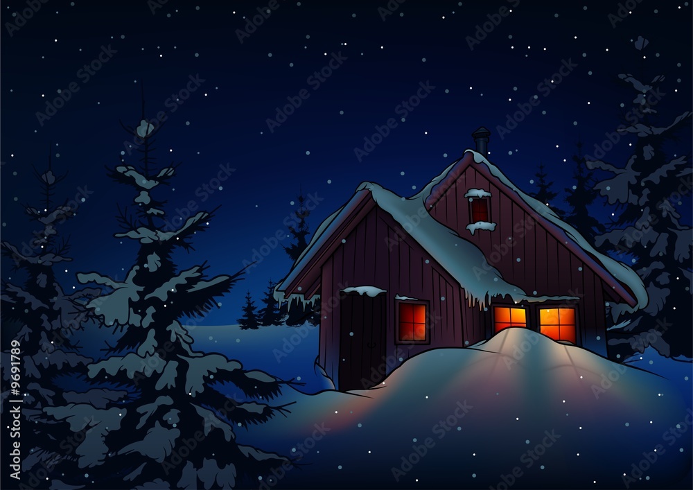 Naklejka premium Snowy Christmas 2 - background illustration