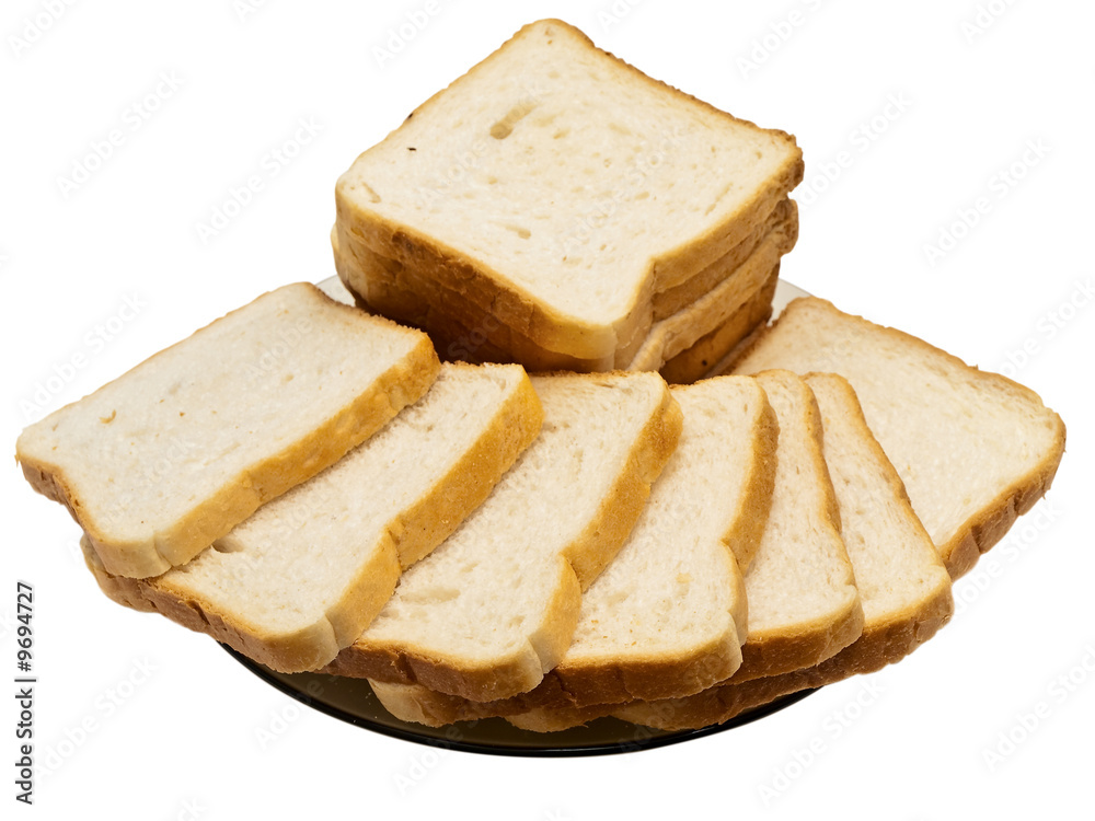 Pieces of bread at the white background