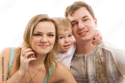 young happiness family isolated on a white background