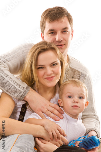 young happiness family isolated on a white background