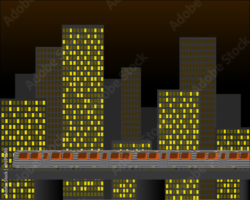 City and Elevated Train Vector