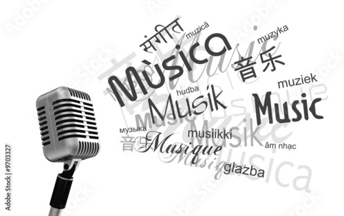 microphone rétro et mot musique dans plusieurs langues #9703327