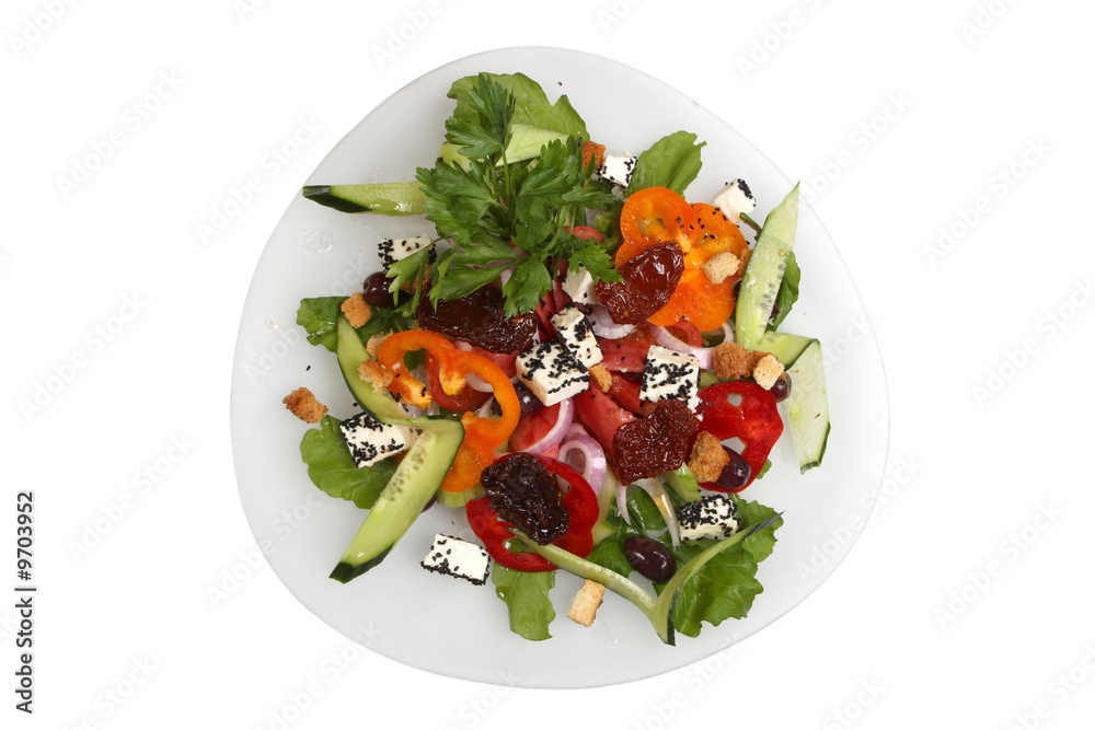 greek salad with tomato, cheese and olives