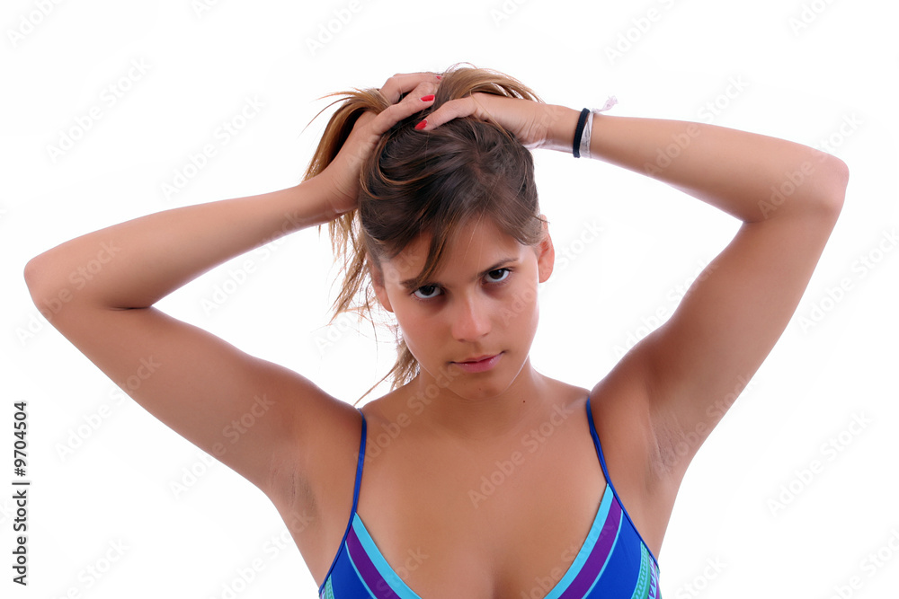Young beautiful woman portrait, isolated over white background Young beautiful woman portrait, isolated over white background