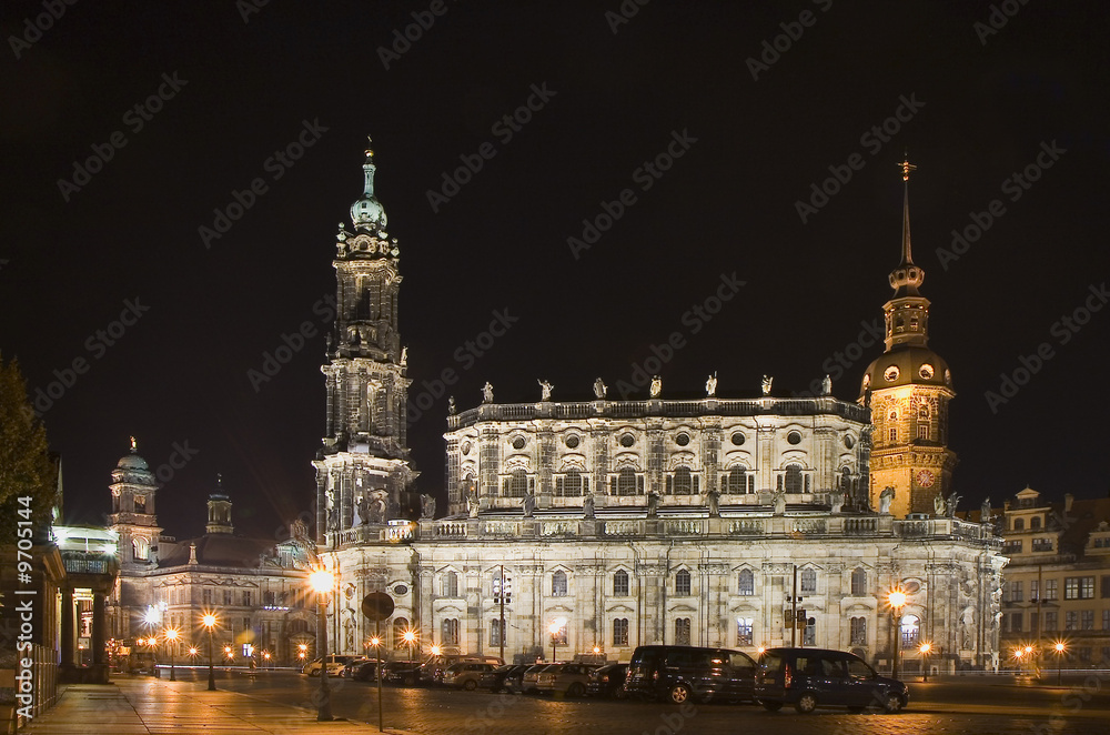 Cathédrale de Dresde la nuit