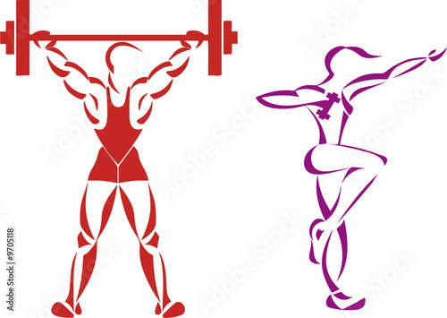 sporty people, man and woman silhouettes