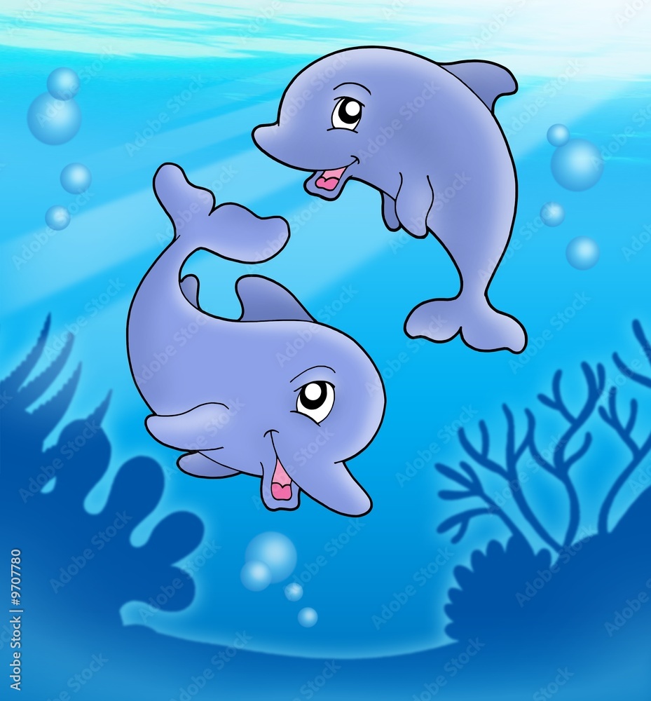 Fototapeta premium Pair of cute playing dolphins