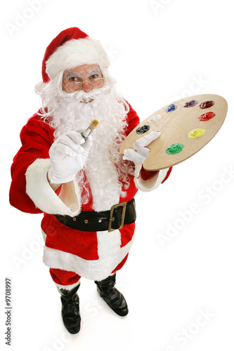 Santa Claus with artists paint palette and brush.  Full body © Lisa F. Young
