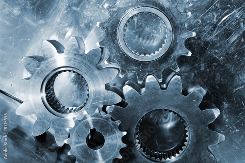 Canvas Print gears and cogs in blue