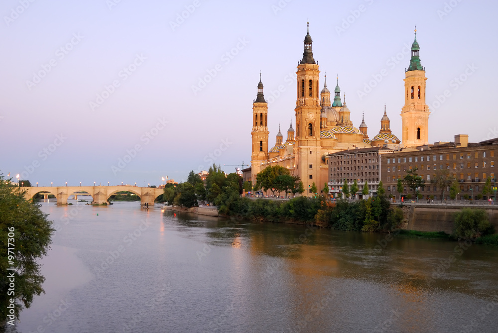 View of Pilar's Cathedral and Ebro river, Saragossa, Spain