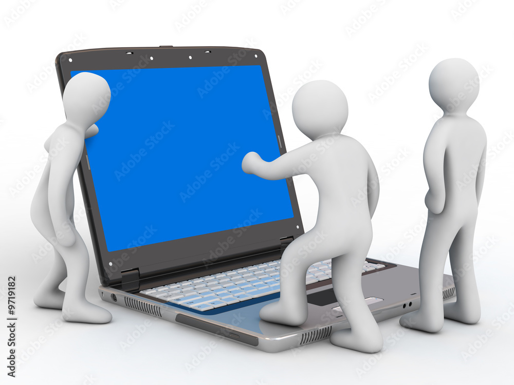 notebook and group of the people on white background notebook and group of the people on white background